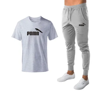 

Brand sportswear Men's Two Pieces Sets T Shirts+pants Suit Men Summer Print jogging running Tshirt set High Quality Sports wear