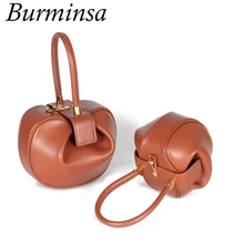 Burminsa Elegant Spherical Cow Genuine Leather Bags Women Small Designer Handbags High Quality Luxury Ladies Tote Bags NEW
