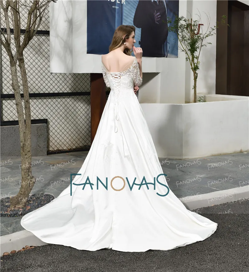 Элегантное свадебное платье цвета слоновой кости vestido de noiva с глубоким декольте 3/4 с длинным рукавом ТРАПЕЦИЕВИДНОЕ свадебное платье robe de mariee свадебное платье