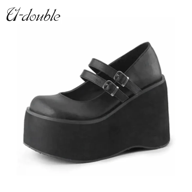 U-DOUBLE Brand Lolita Shoes Cute Mary Janes Pumps Platform Wedges Women Shoes Large Size 43 Pumps Sweet Gothic Punk Shoes Woman 1