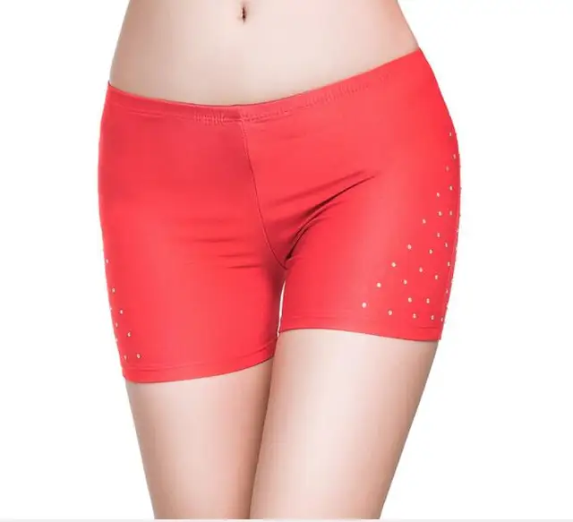 Sexy Hot Rhinestones Soft Shorts Women  Belly Dance Safety Short Pants Underwear Night Club Party Evening Bellydance Performanc Red