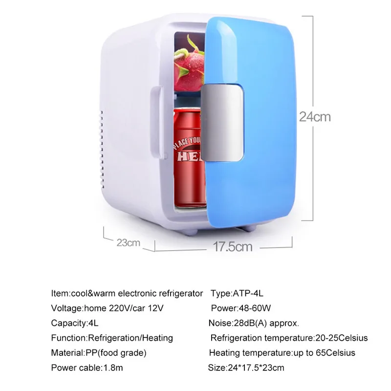 

Mini Fridge 2 In 1 Less Noise Car Refrigerator 4L Portable Geladeira Freezer Cooling Heating Box Fridge Fishing Camping