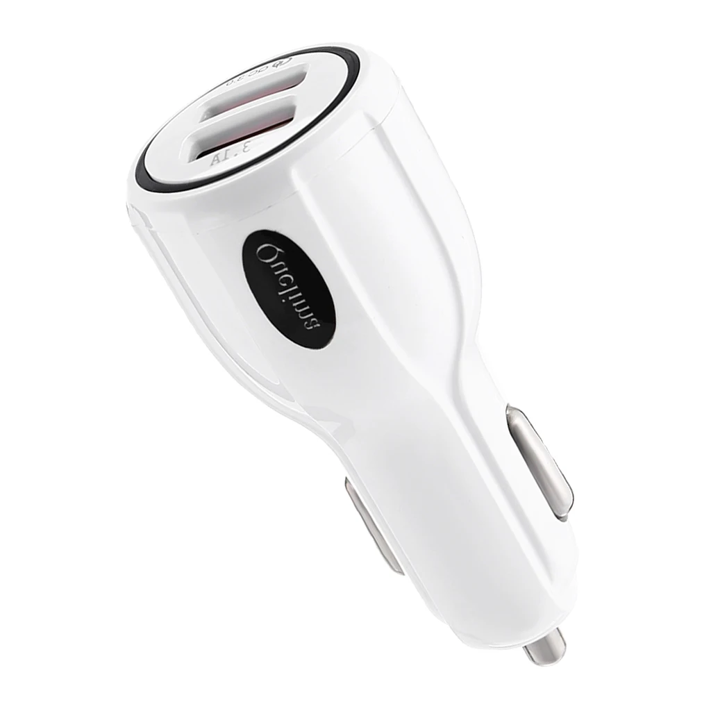 White Car Charger 2 Dual Port QC 3.0 USB Charger Fast Charge Universal For Motorcycle Phone Samsung Xiaomi Huawei Phone Charger 