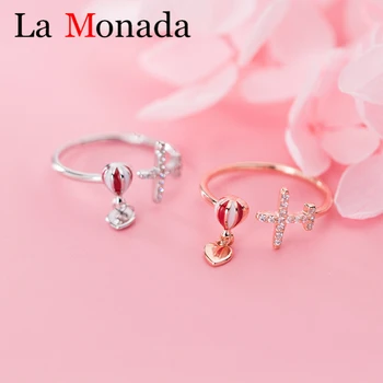 

Real 925 Sterling Silver Creative Opening CZ Zircon Airplane Hot Air Balloon Adjustable Pinky Ring Finger Unique Jewelry