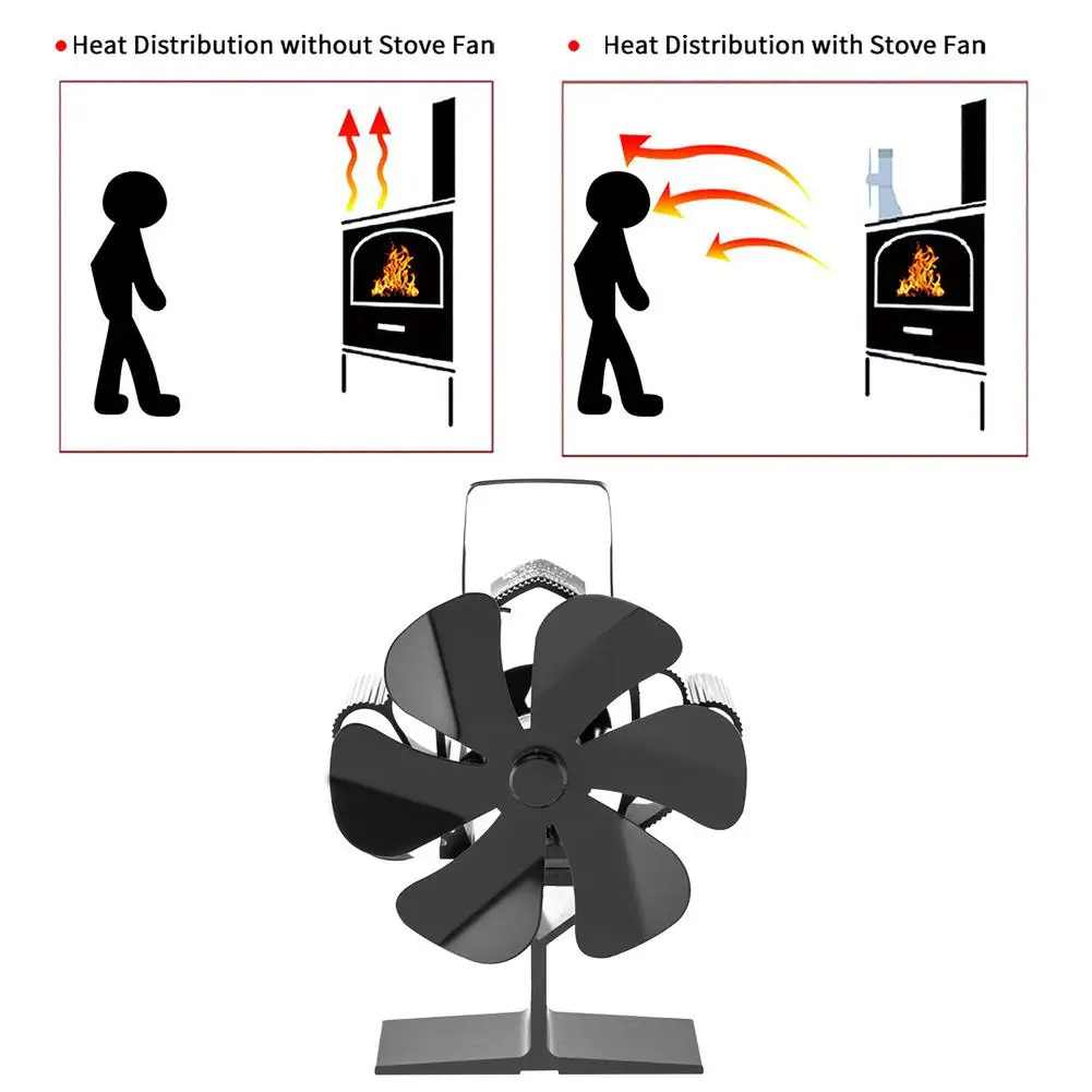 6 Blade Stove Fan Silent Efficient Heat Distribution Fireplace Fan Log Wood Burner Ecofan Heat Powered Fireplace Winter Warm — view 5