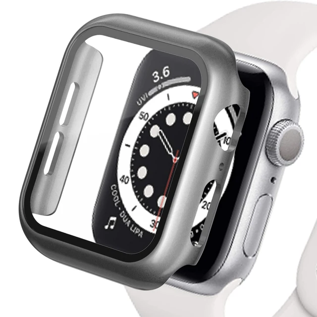 Glass+Case For Apple Watch Serie 7 6 5 4 3 2 1 SE 45mm 41mm iWatch Case 44mm 40mm 38mm 42mm Bumper Screen Protector+Cover Watch Space gray