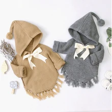 Autumn Knitted Sweaters Baby Boys Girls Hooded Cloak Sweater BowNewborn Cute Outerwear Infant Knitwear
