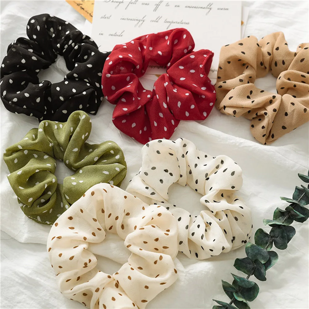 hair accessories White Black Red Green Dot Ponytail Hair Rope Ties Elastic Chiffon Scrunchies Hair Ring for Women Girls Korea professional black velvet series jewelry organizer holder wooden ring necklace bangle earring watch jewelry display storagestand