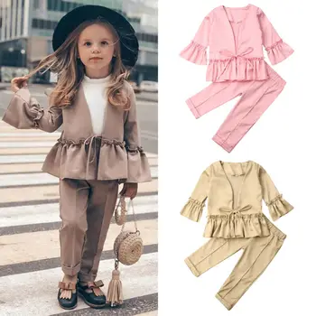 

Kids Baby Girl 2pcs Formal Suit Ruffle Flare Sleeve Jacket Coat Pants Leggings Outfits Autumn Spring Clothing