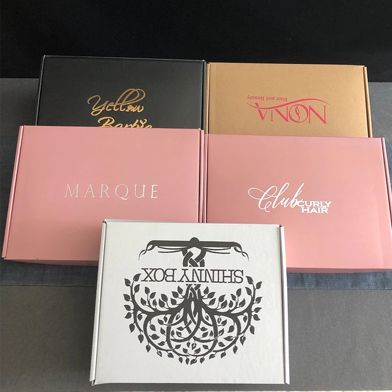 100 шт./лот заказной логотип гофрированная бумага почтовый ящик розового цвета коробки для упаковки платья и волос парики подарочная коробка