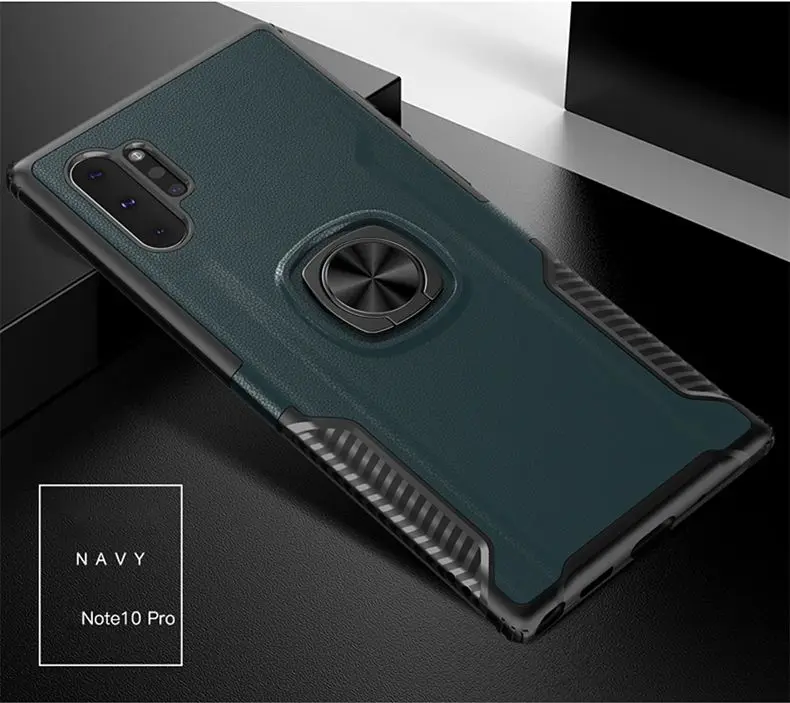 Для samsung Note 10 Plus кожаный чехол с узором для Galaxy Note 8 9 металлический Невидимый кольцевой кронштейн TPU+ PC чехол
