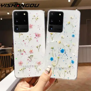 

Real Dry Flower Glitter Clear Case For Samsung Galaxy S20 Ultra Note 10 Plus S10 S9 S8 Soft Cover Epoxy Stars Transparent Case