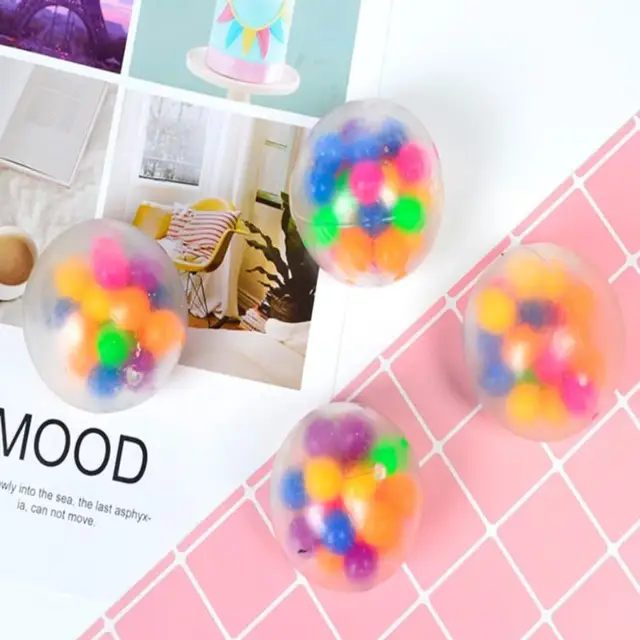 Rainbow Pressure Ball Fidget Sensory Toy DNA Colored Beads Stress Relief Ball TPR Soft Glue Grape Burr Pinch Squeeze Kids Gift 5