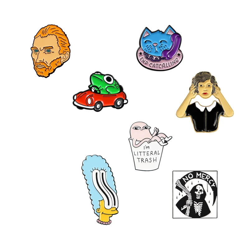 

Artist Pins Van Gogh animal Frog Driving Cat Skull cartoon The Simpsons Family Ketnipz Meme Lovely Fun Brooches Gifts For Kids