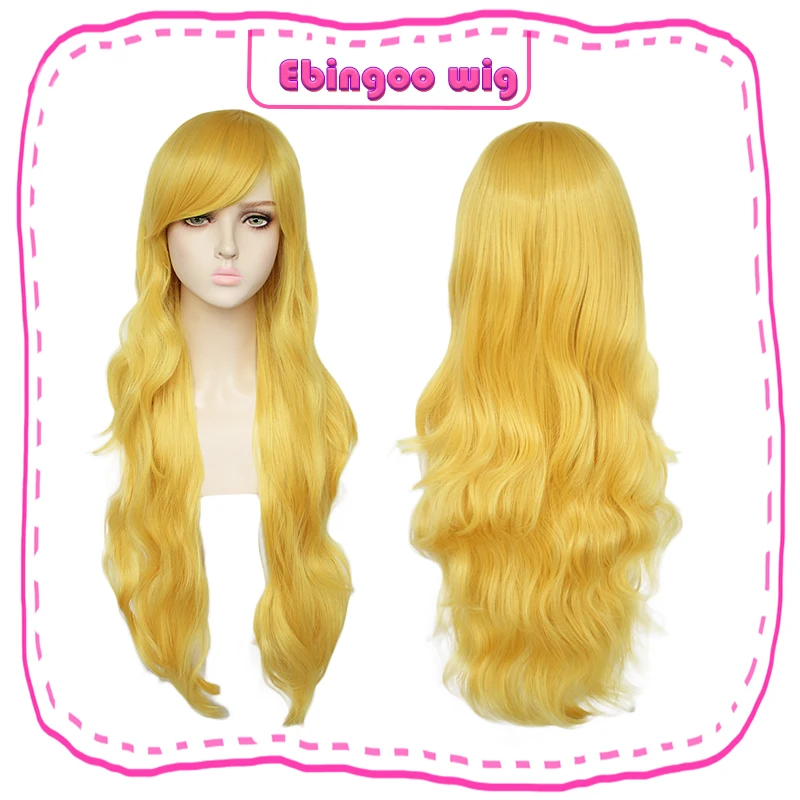 Ebingoo длинный волнистый желтый синтетический парик для косплея костюм на Хэллоуин женский парик Термостойкое волокно