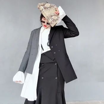 

Europe Fashion Women Suit Jackets Irregular Autumn 2019 New Casual Ladies Jackets Solid Color Cotton Wild Women Clothing