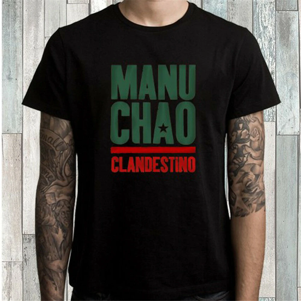 Manu Chao Clandestino Logo Men's Black T Shirt Men Women Size S M L XL 2XL 3XL Tee Fashion Classic Style | Мужская одежда