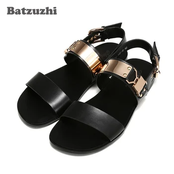 

Rome Fashion Men's Shoes Black Genuine Leather Sandal Shoes Men Summer Beach Party Sandals Sandalias mujer, Big Sizes US6-12!