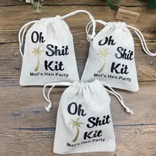 10 шт. Oh комплект для мусора, хлопковый льняной мешочек для ювелирных изделий, свадебный подарок на шнурке, на заказ, любой язык, текст, девичник, вечерние подарочные сумки