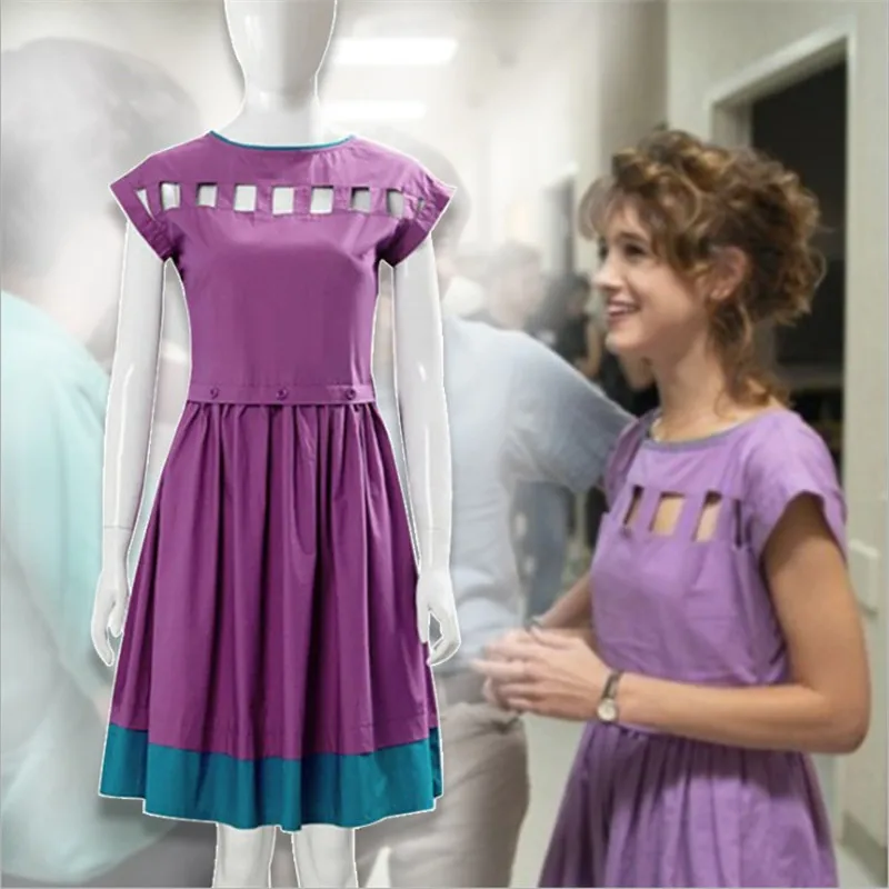 Stranger-Things-Season-3-cosplay-Nancy-Wheeler-Purple-dress-Onesies-Female-party-dress-high-quality-Hollow