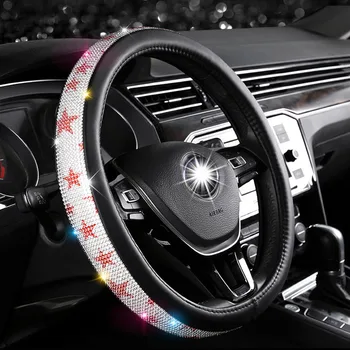 

New Bling Luxury Rhinestones Crystal Car Steering Wheel Cover PU Leather Steering-wheel covers Auto Accessories Case Car Styling