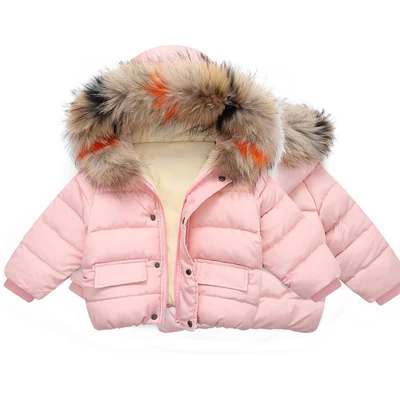 DIMUSI/зимние куртки для девочек; модные толстые теплые пальто с меховым воротником и капюшоном; Повседневная Верхняя одежда для маленьких девочек; ветровка; детские куртки - Цвет: Pink
