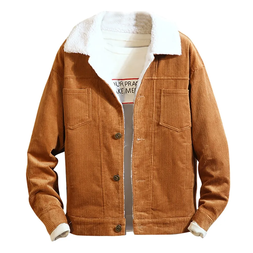 SAGACE куртка мужская мода зимний стиль чистый вельвет утолщаются теплый тепловой джинсовое пальто Модная Повседневная Верхняя одежда джинсовое пальто#45 - Цвет: Khaki