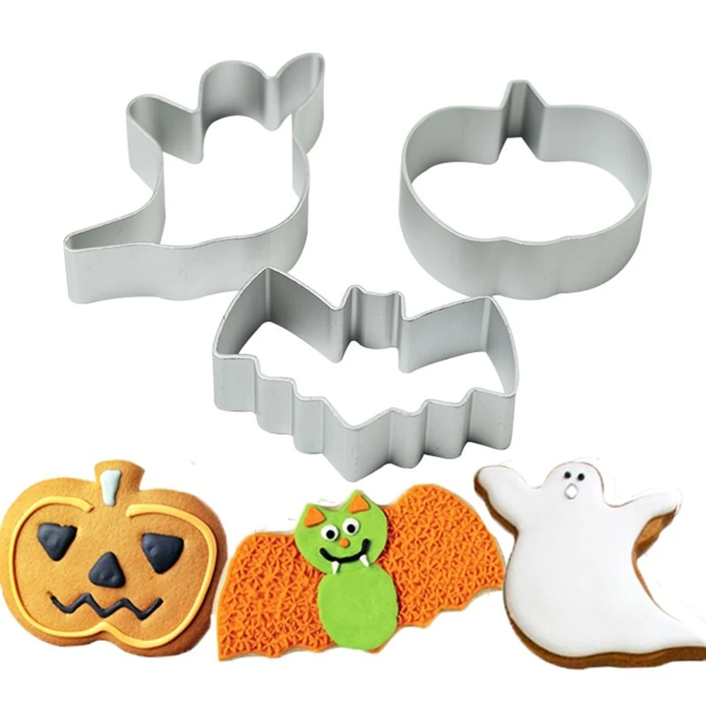 

3pcs Stainless Steel Cookie Cutters Halloween Series Pumpkin Cats Shape Decorating Baking Tools Cake Stencils Soap Mold