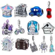 BISAER 925 пробы серебро принцесса скот Тыква автомобиль детская коляска семья дом Бусины Подходит браслет DIY ювелирные изделия