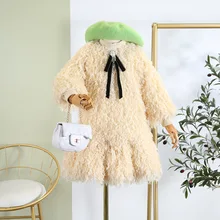 Одежда для детей; Осень-зима г.; Новое Детское однотонное воздушное платье; длинное бархатное платье