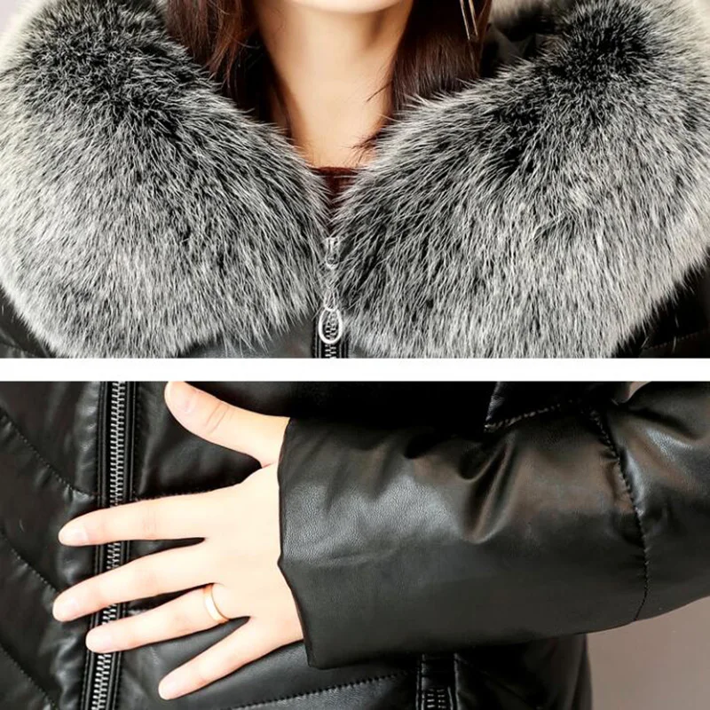 High quality Winter Down jacket Women Sheep Leather fox fur collar Female Hooded Long Coat Thick Slim Plus Size Female Parkas