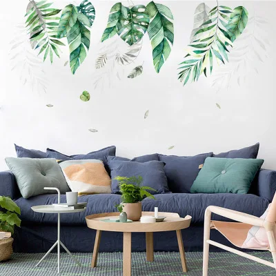

New Nordic Poster Wall Stickers Tropical Vegetation Large Leaf PVC Living Room Decoration Wall Painting Nature Wallpaper Mural
