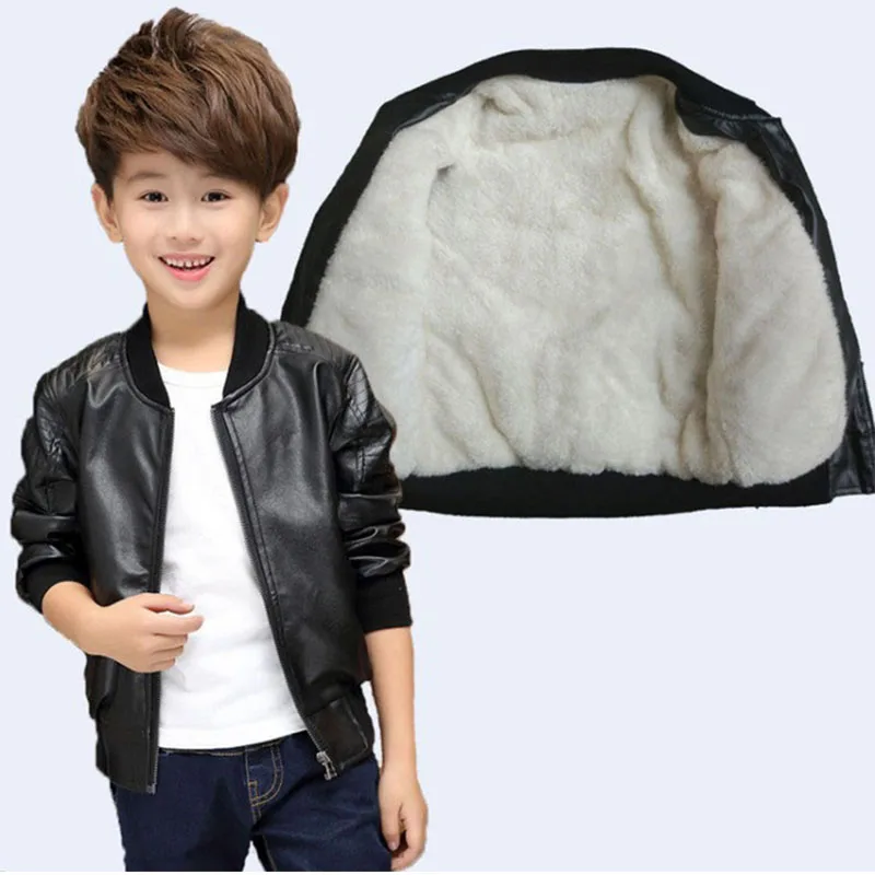 

2019 New Baby Boy Jacket Warm Thicken faux Leather Coat Black and Brown Color Children Jackets Autum Winter Kids Jacket