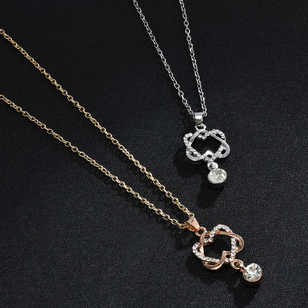 

Charms Lady Double Heart Pendant Necklace short Rhinestone Twin Heart Fashion Jewelry for Women Sweater Necklaces & Pendants