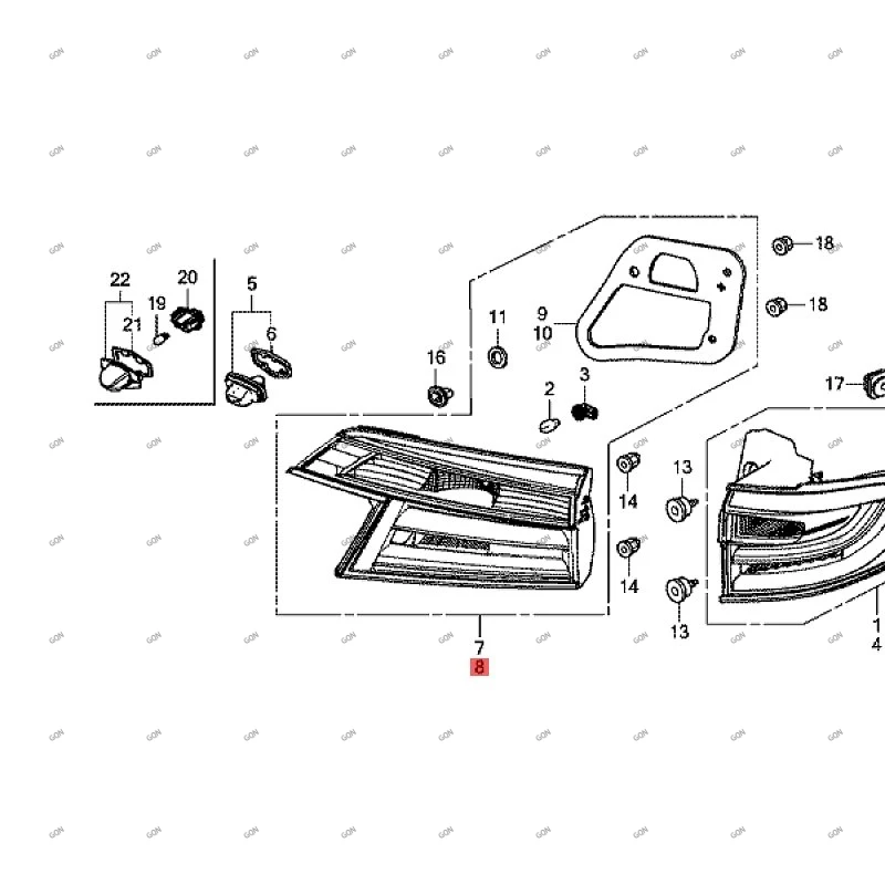 

Car Inner taillight Left rear tail cover light Reversing lights Turn signal hon daa cur a taillight License Plate Light Anti-col