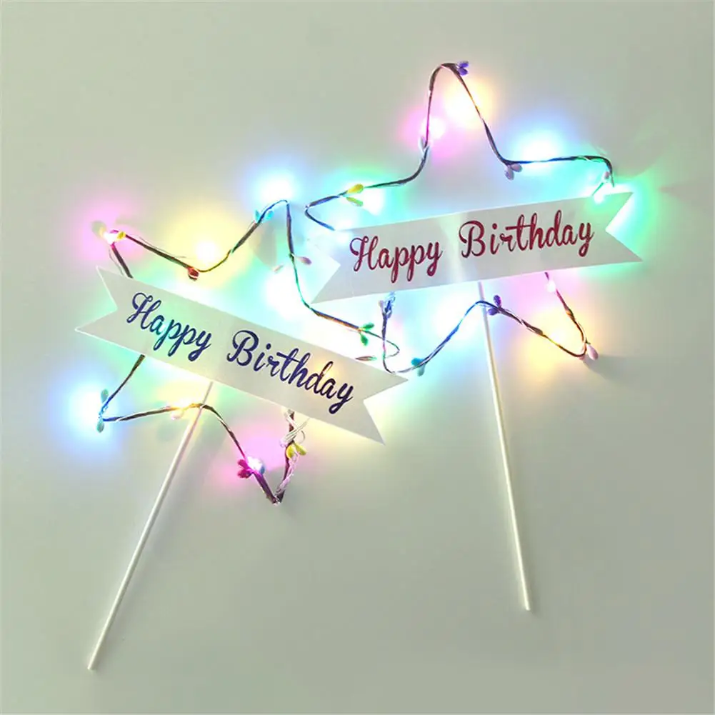 Прекрасный DIY светодиод в форме звезды огни торт Топпер на годовщину с днем рождения и Свадебный кекс Подарочный Блестящий украшения