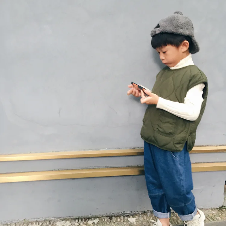 Tckids детская одежда, настраиваемый 18 осенне-зимний японский стиль, с ромбовидным наполнителем, жилет, штаны-шаровары, совместимый комплект