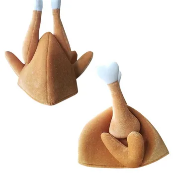 

Party Turkey Hat Novelty Cooked Chicken Bird Secret Santa Fancy Dress with Moving Music Plush Party Festival Carnival