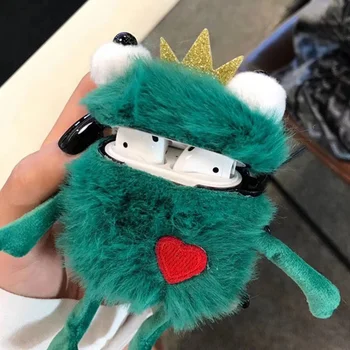 

New Cartoon Cute Plush Toy Frog Prince With Crown Headphone Cases For Apple Airpods 1/2 Funny Flannel Protection Earphone Cover