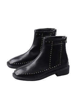 

Retro boots children's boots 2019 autumn handsome Martin boots female British style rivet back zip thick heel short boots