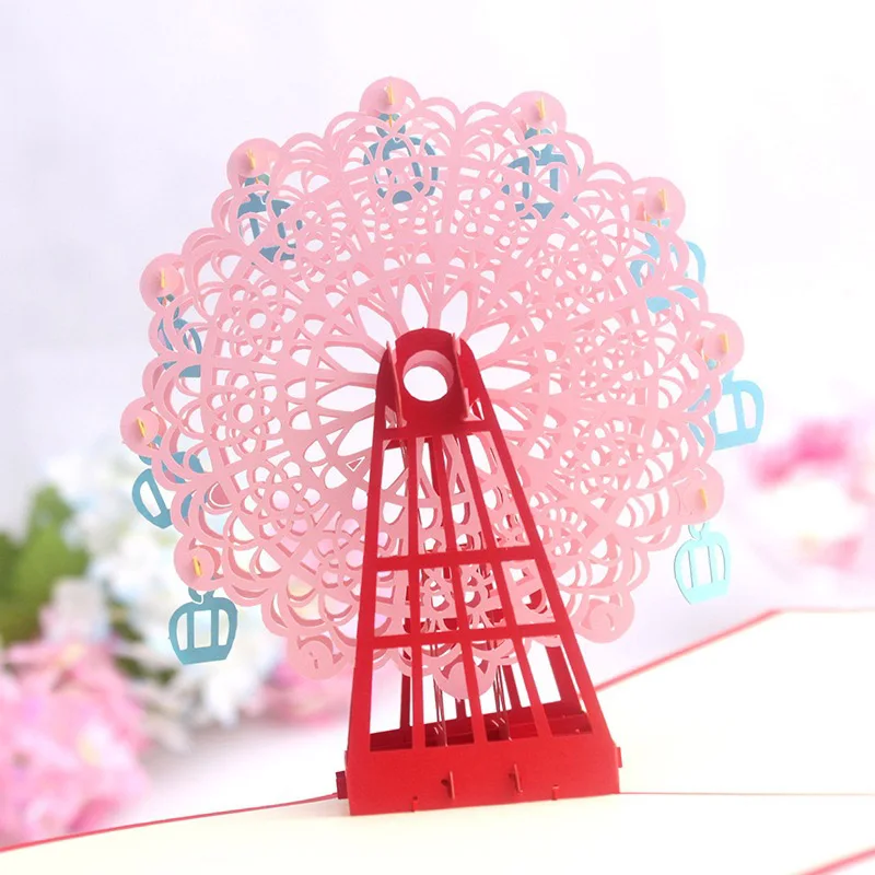  15*15cm Handmade Paper Carving Birthday Card Ferris Wheel Greeing Cards Invitations Cards 3D Origam - 4000434374694