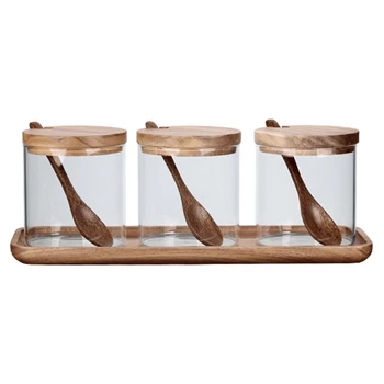 

Creative Transparent Glass Kitchen Spice Jar Three-Piece Seasoning Storage Tank Seasoning Bottles