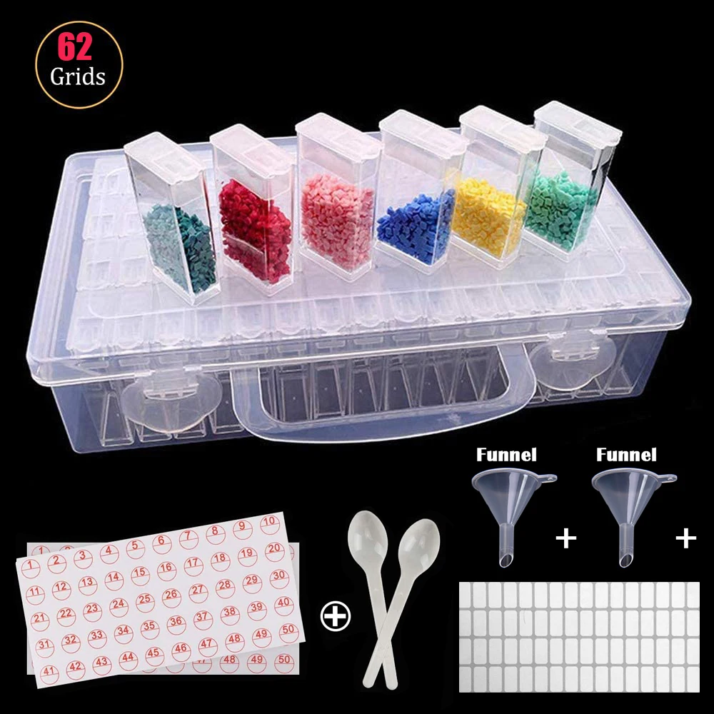 

62pcs Diamond Painting Tools Storage Box Rhinestone Mosaic Container box diamond painting accessories Accessory funnel