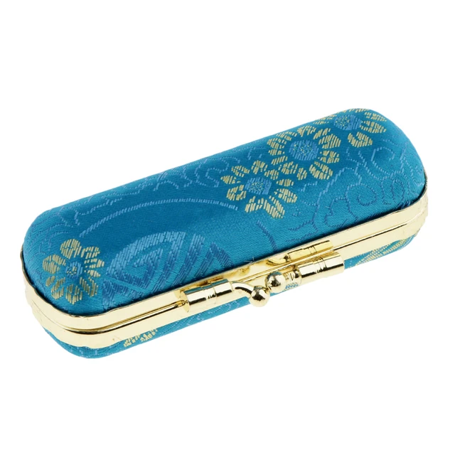 Vintage Lipstick Case with Mirror, Holder Makeup Bag Floral Design  3.5" long