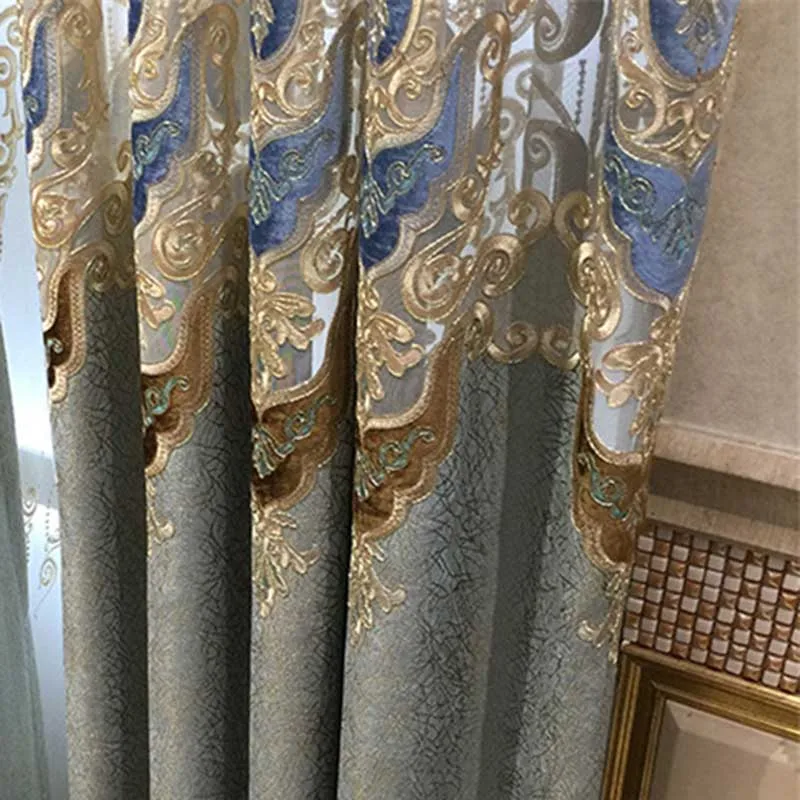 Blue Curtain Скандинавский дворец, роскошная вышитая полузатемненная занавеска для гостиной, коричневая/синяя шениль, Геометрическая вилла, занавески на окна, HM141#30 - Цвет: Blue Curtain