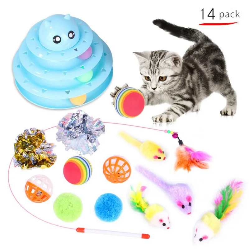 

14Pcs Cat Toy Suit Kitty Toy Funny Cat Stick Feather Feather Mouse Bell Ball Cat Supplies