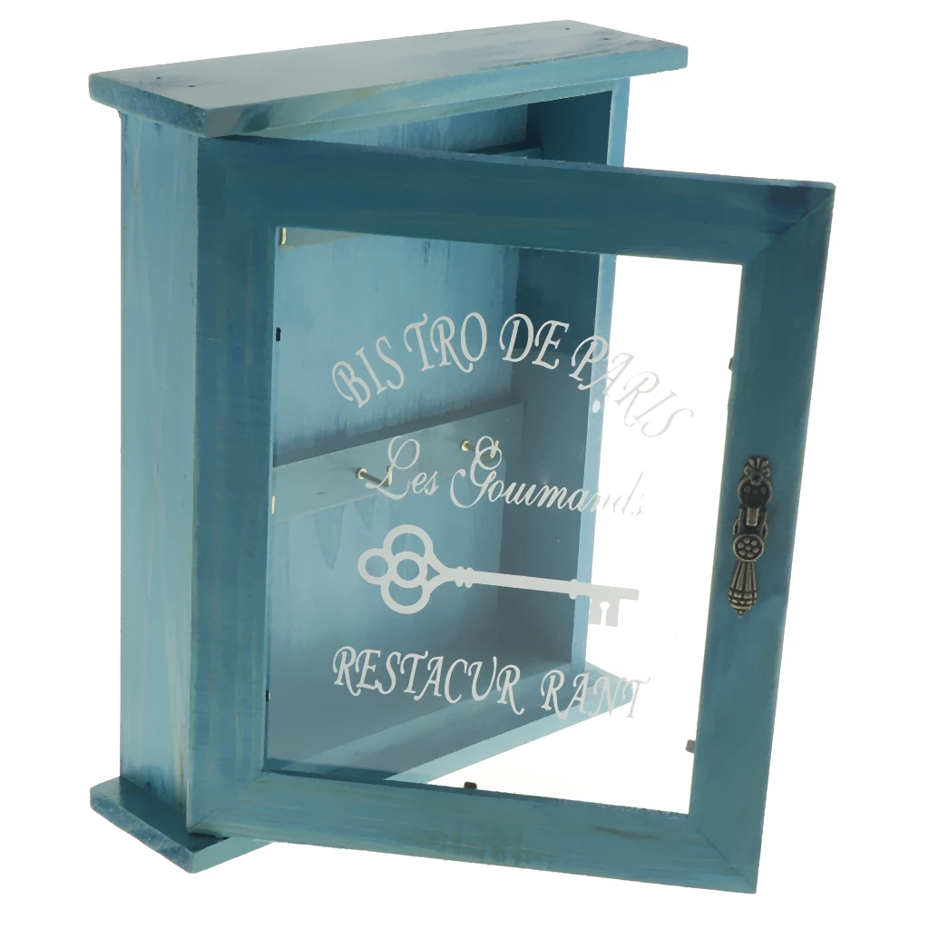 Vintage European Style Wooden Key Storage Cabinet Key Holder Box with Hanging Hooks 21x6x25cm lightweight