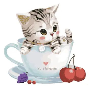 

Colorful Cat abstract painting by numbers animals on canvas drawing for coloring by numbers with paint package for hoom decor #