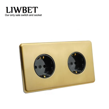 

LIWBET Double EU Standard Wall Socket And Gold Color Stainless Steel Panel Socket