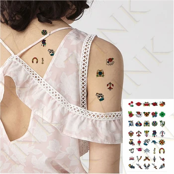 

Waterproof Temporary Tattoo Sticker Old School Flower Gun Knife Anchor Art Water Transfer Flash Tatoo Fake Tatto for Woman Man